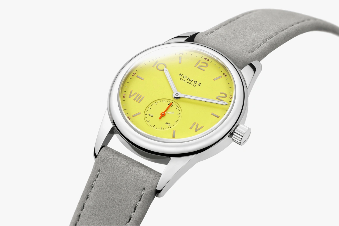 Nomos Glashütte,Club 36mm,36mm,Stainless Steel,Yellow,Handwound,43hours,In-house Caliber,718,718.GB