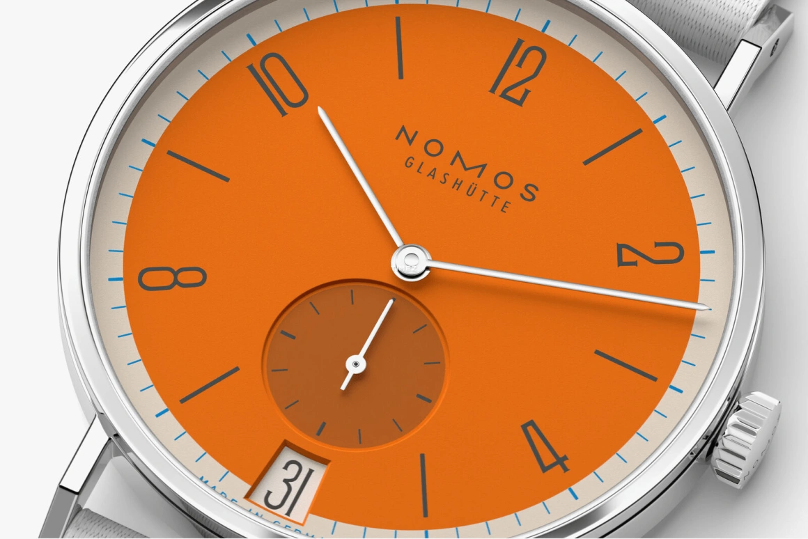 Nomos Glashütte,Tangente 37.50mm,37.50mm,Stainless Steel,Orange,Handwound,Big Date,42hours,179,179.S17