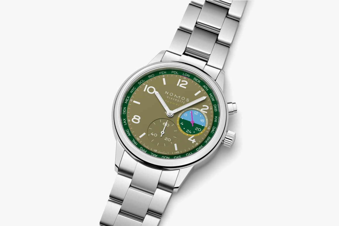 Nomos Glashütte,Club 40mm,40mm,Stainless Steel,Olive Green,Automatic,World Time,Day / Night Indication,790,790.S2