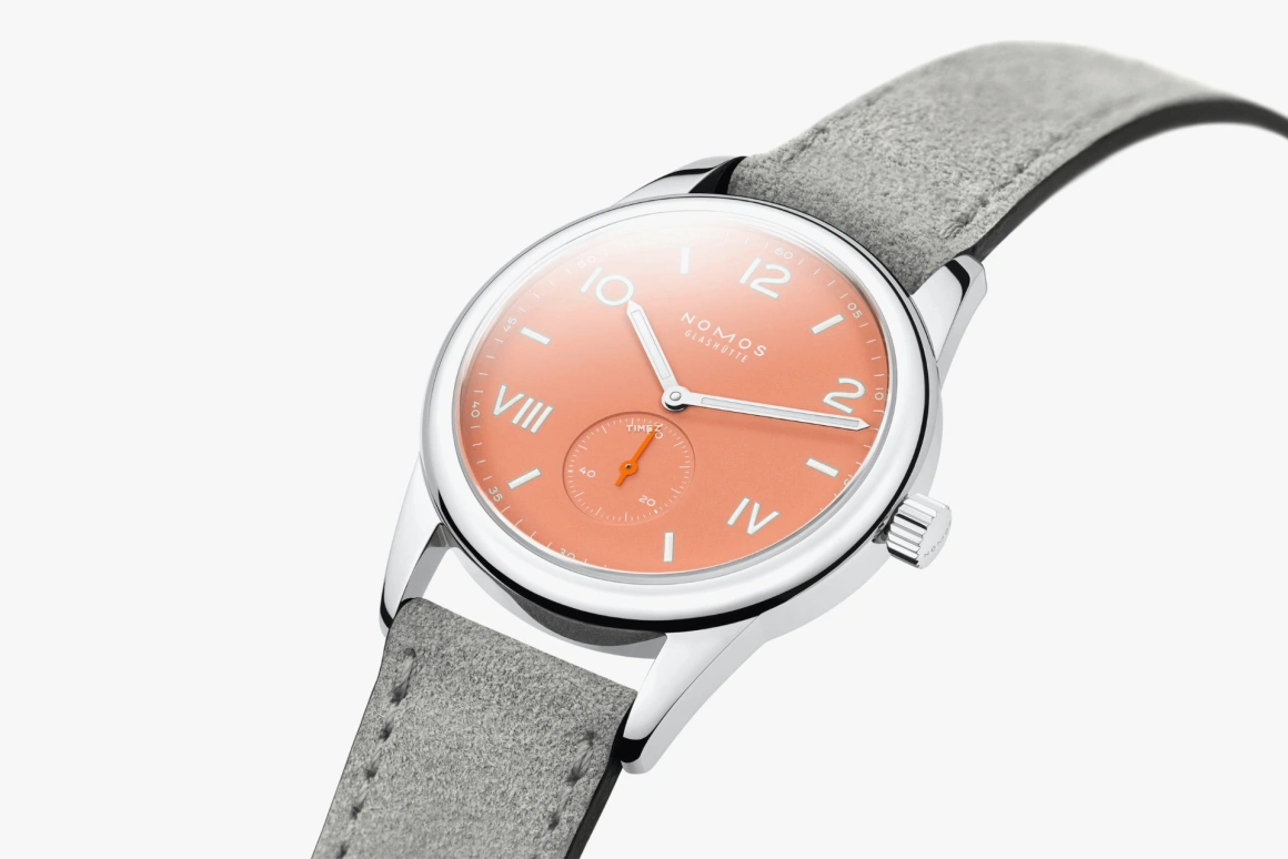 Nomos Glashütte,Club 38.50mm,38.50mm,Stainless Steel,Orange,Handwound,53hours,In-house Caliber,725,725.GB