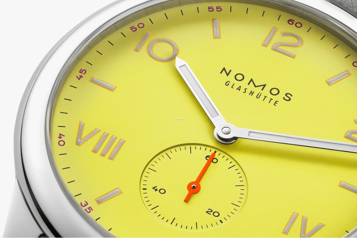 Nomos Glashütte,Club 38.50mm,38.50mm,Stainless Steel,Yellow,Handwound,43hours,In-house Caliber,721,721.GB