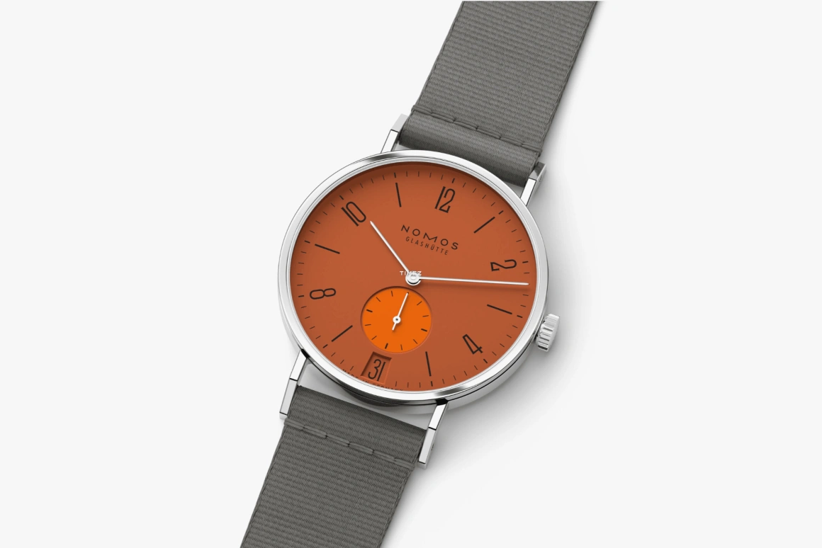 Nomos Glashütte,Tangente 37.50mm,37.50mm,Stainless Steel,Orange,Handwound,Big Date,42hours,179,179.S13