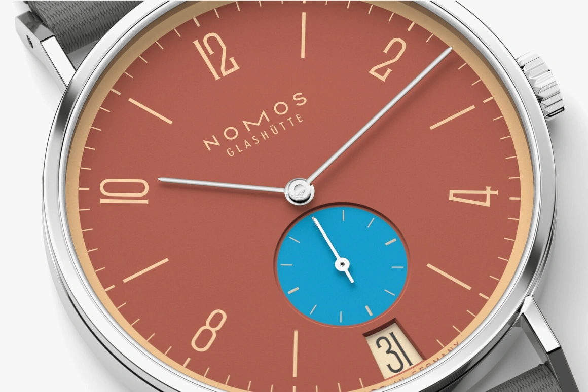 Nomos Glashütte,Tangente 37.50mm,37.50mm,Stainless Steel,Red,Orange,Handwound,Big Date,42hours,179,179.S27