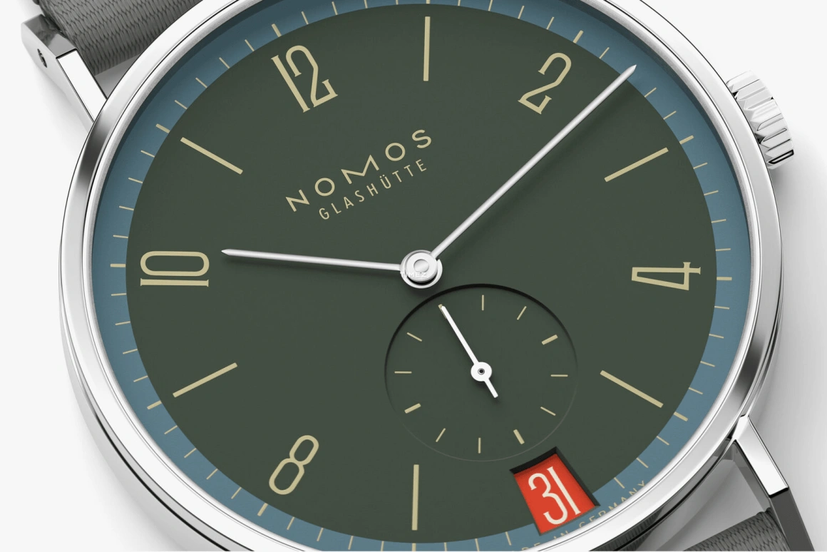 Nomos Glashütte,Tangente 37.50mm,37.50mm,Stainless Steel,Green,Handwound,Big Date,42hours,179,179.S18