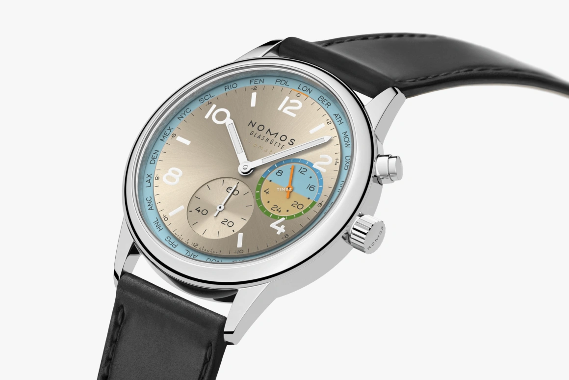 Nomos Glashütte,Club 40mm,40mm,Stainless Steel,Dual,Sky Blue,Champagne,Automatic,Dule Time,World Time,790,790.S10