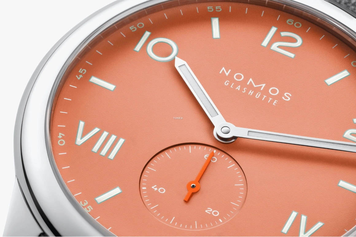 Nomos Glashütte,Club 38.50mm,38.50mm,Stainless Steel,Orange,Handwound,53hours,In-house Caliber,725,725.GB