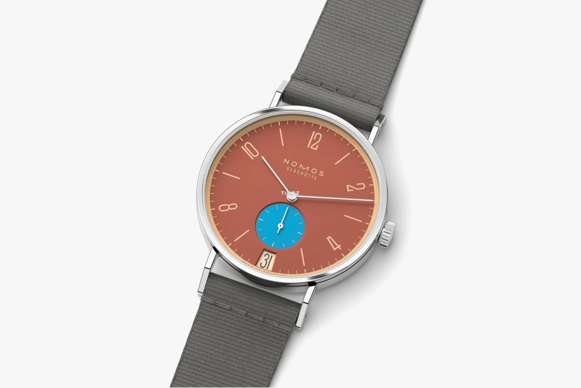 Nomos Glashütte,Tangente 37.50mm,37.50mm,Stainless Steel,Red,Orange,Handwound,Big Date,42hours,179,179.S27