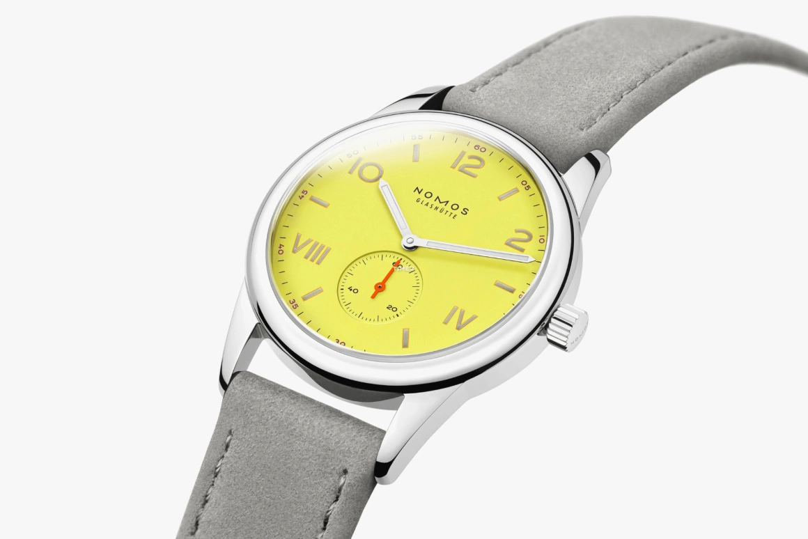 Nomos Glashütte,Club 38.50mm,38.50mm,Stainless Steel,Yellow,Handwound,43hours,In-house Caliber,721,721.GB