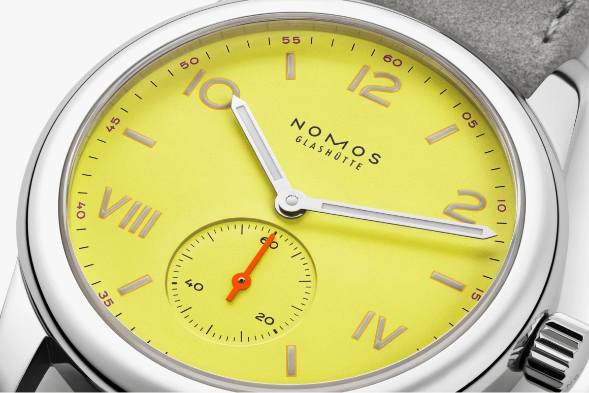 Nomos Glashütte,Club 36mm,36mm,Stainless Steel,Yellow,Handwound,43hours,In-house Caliber,718,718.GB