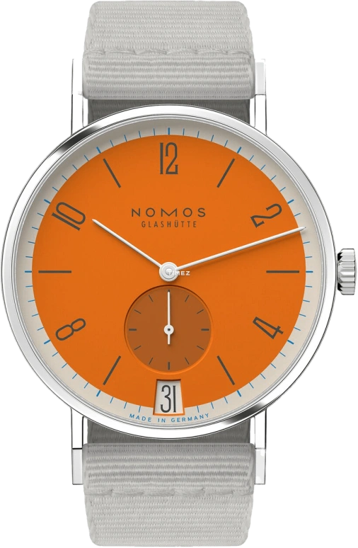 Nomos Glashütte,Tangente 37.50mm,37.50mm,Stainless Steel,Orange,Handwound,Big Date,42hours,179,179.S17