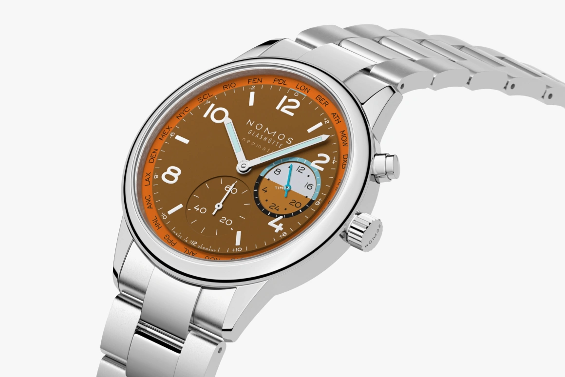 Nomos Glashütte,Club 40mm,40mm,Stainless Steel,Brown,Automatic,World Time,Day / Night Indication,790,790.S3