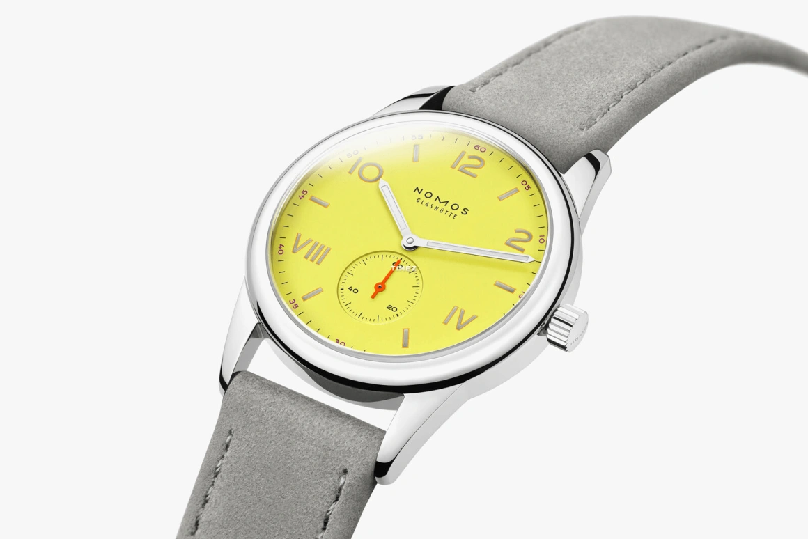 Nomos Glashütte,Club 38.50mm,38.50mm,Stainless Steel,Yellow,Handwound,43hours,In-house Caliber,721