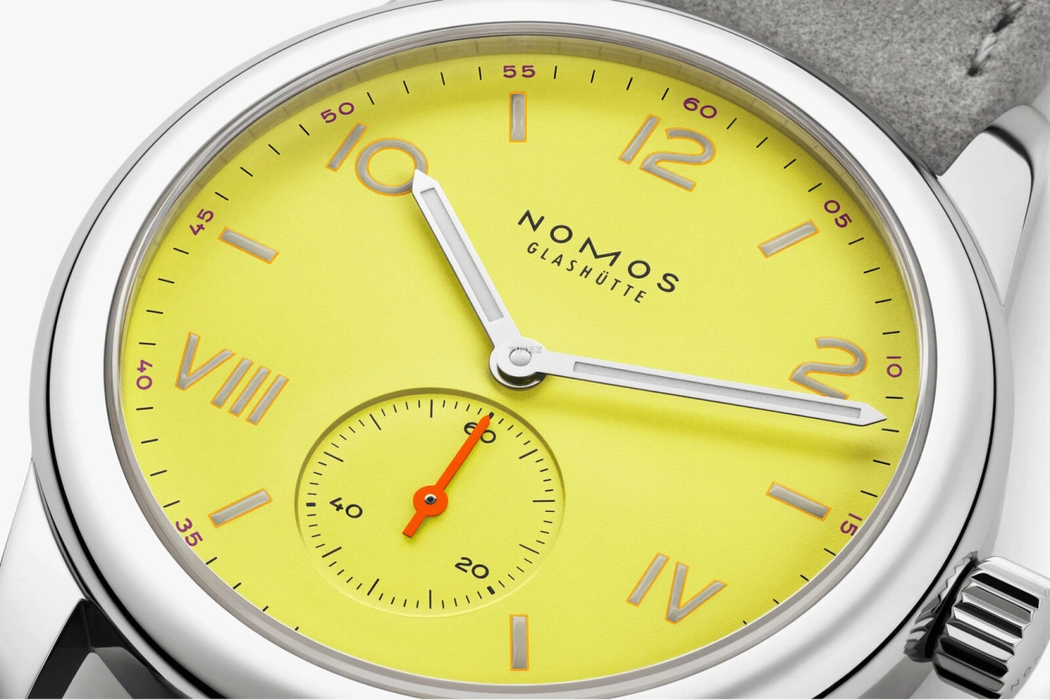 Nomos Glashütte,Club 36mm,36mm,Stainless Steel,Yellow,Handwound,43hours,In-house Caliber,718