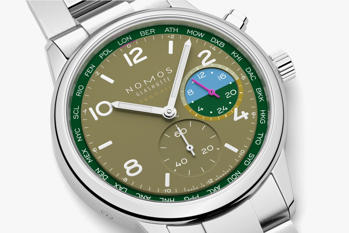 Nomos Glashütte,Club 40mm,40mm,Stainless Steel,Olive Green,Automatic,World Time,Day / Night Indication,790,790.S2