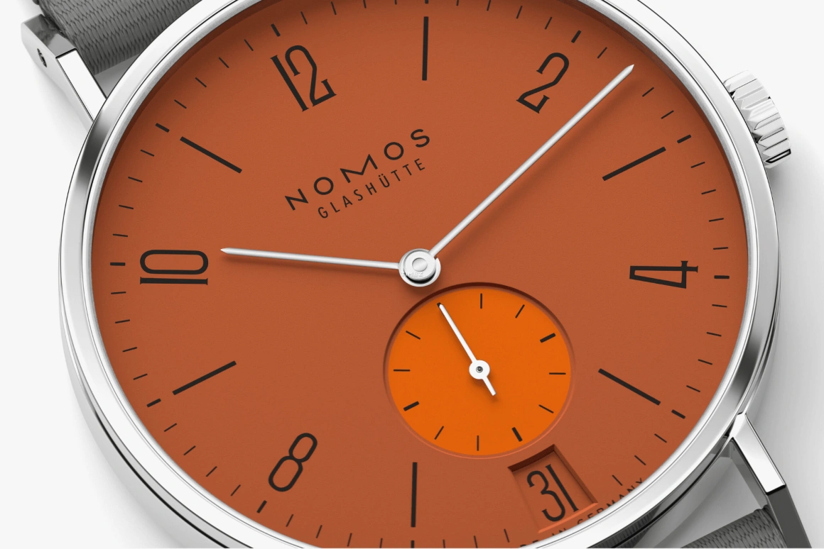 Nomos Glashütte,Tangente 37.50mm,37.50mm,Stainless Steel,Orange,Handwound,Big Date,42hours,179,179.S13