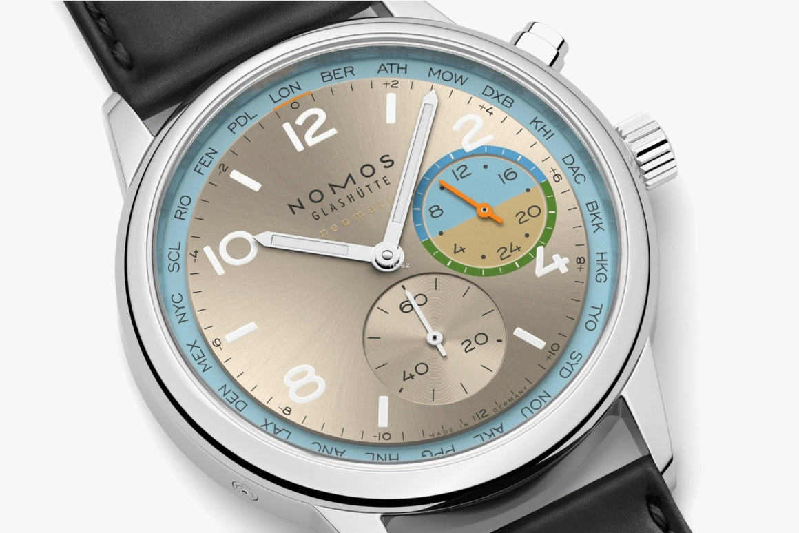 Nomos Glashütte,Club 40mm,40mm,Stainless Steel,Dual,Sky Blue,Champagne,Automatic,Dule Time,World Time,790,790.S10