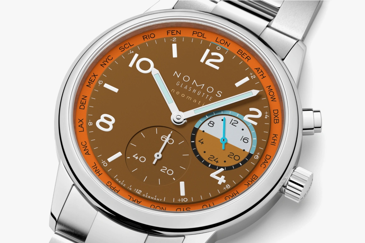 Nomos Glashütte,Club 40mm,40mm,Stainless Steel,Brown,Automatic,World Time,Day / Night Indication,790,790.S3
