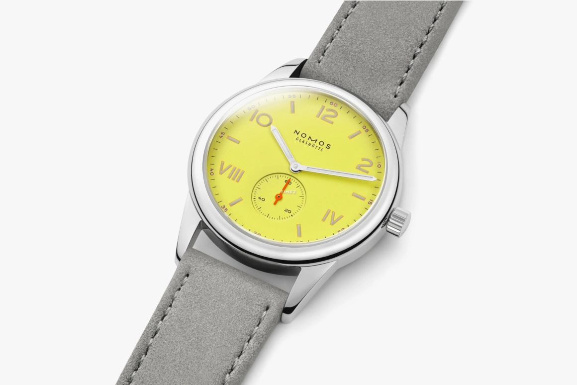 Nomos Glashütte,Club 38.50mm,38.50mm,Stainless Steel,Yellow,Handwound,43hours,In-house Caliber,721,721.GB