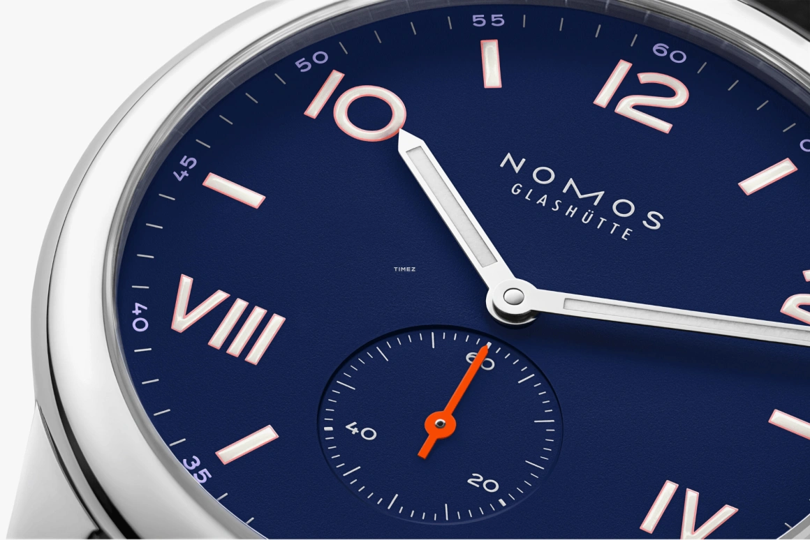 Nomos Glashütte,Club 38.50mm,38.50mm,Stainless Steel,Blue,Handwound,43hours,In-house Caliber,722