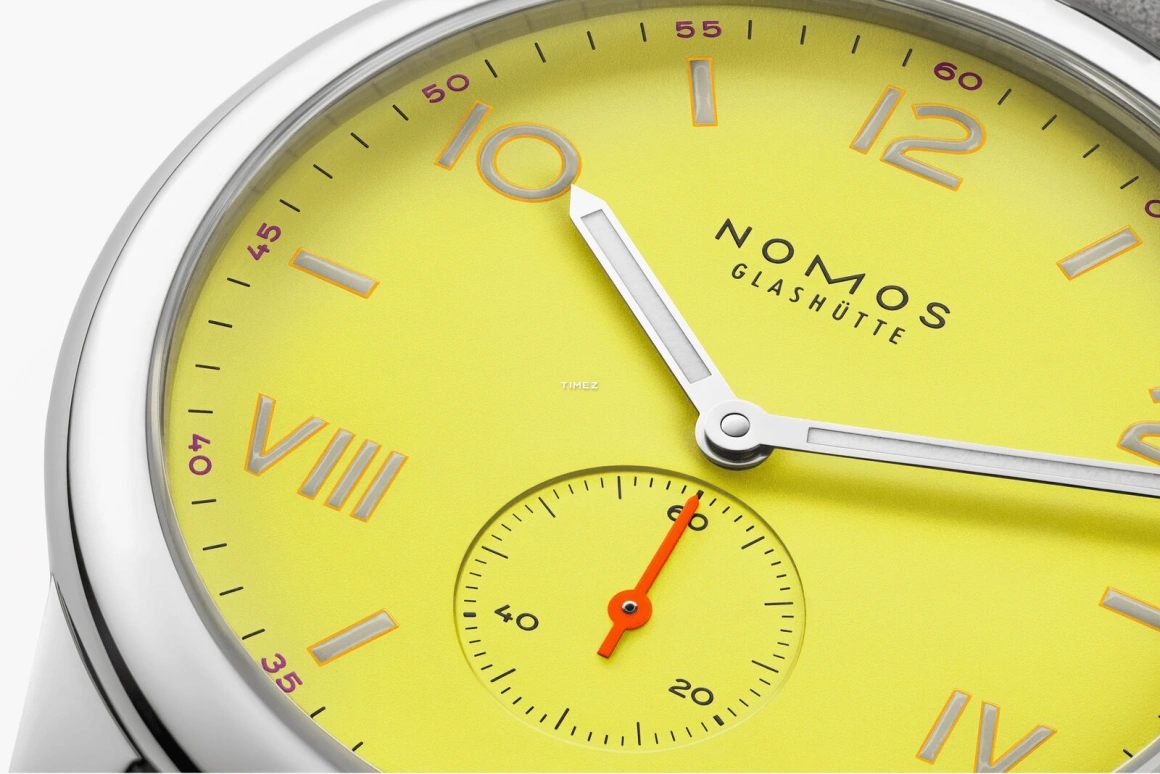 Nomos Glashütte,Club 38.50mm,38.50mm,Stainless Steel,Yellow,Handwound,43hours,In-house Caliber,721