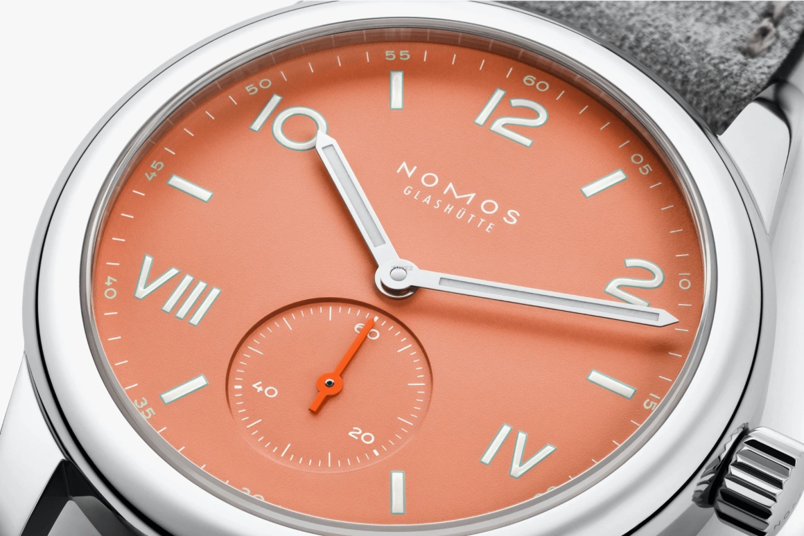 Nomos Glashütte,Club 36mm,36mm,Stainless Steel,Orange,Handwound,43hours,In-house Caliber,714,714.GB