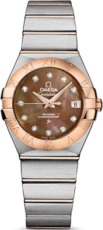 Omega,Constellation 27.30mm,27.30mm,Red Gold,Stainless Steel,Brown,Automatic,Date,Zodiac Indications,Co-Axial Escapement,123,123.20.27.20.57.001