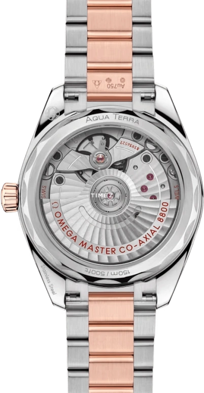 Omega,Aqua Terra 34mm,34mm,Stainless Steel,Sedna Gold,Rose Gold,Automatic,Day,Anti-magnetic,220,220.20.34.20.10.001
