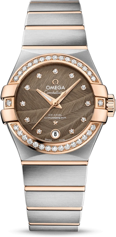 Omega,Constellation 27mm,27mm,Red Gold,Stainless Steel,Brown,Automatic,Date,Zodiac Indications,Co-Axial Escapement,123,123.25.27.20.63.001