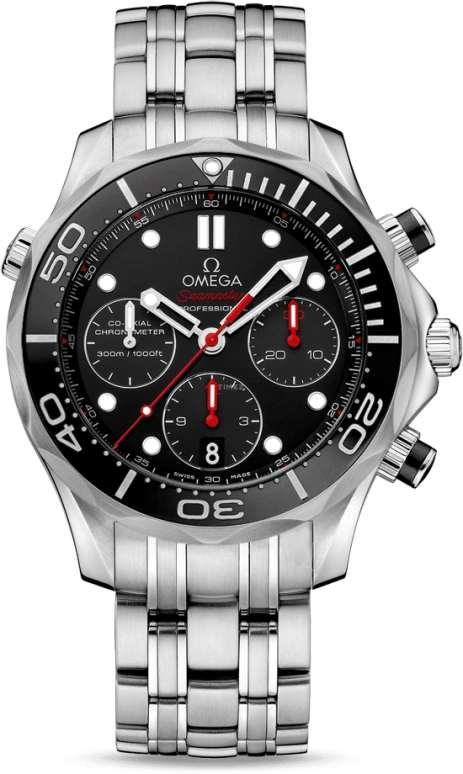 Omega,Seamaster Diver 300M 41.50mm,41.50mm,Stainless Steel,Black,Automatic,Chronograph,Date,Co-Axial Escapement,Column Wheel,52hours,In-house Caliber,212,212.30.42.50.01.001