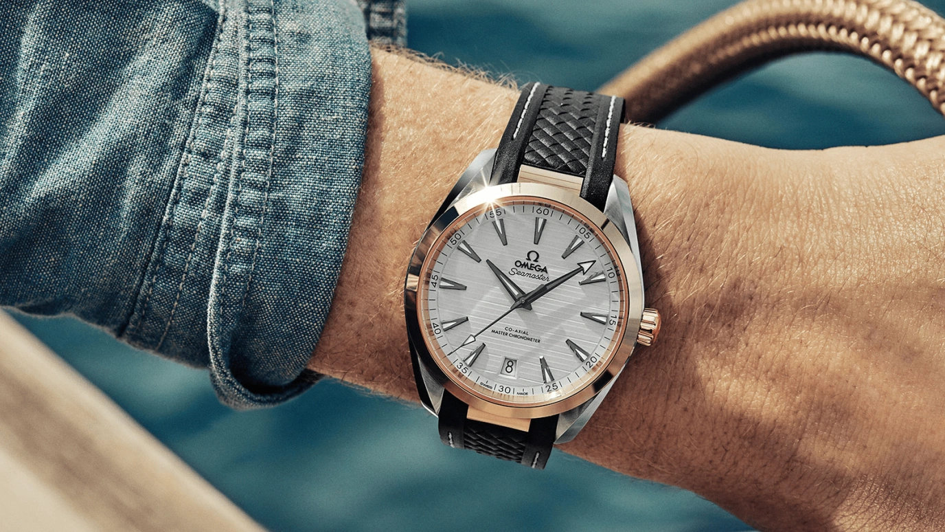 Omega,Aqua Terra 41mm,41mm,Sedna Gold,Stainless Steel,Silver,Automatic,Date,Co-Axial Escapement,220,220.22.41.21.02.001