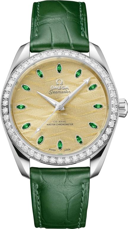Omega,Aqua Terra 38mm,38mm,Canopus Gold,Green,Automatic,Anti-magnetic,55hours,220,220.58.38.20.99.008
