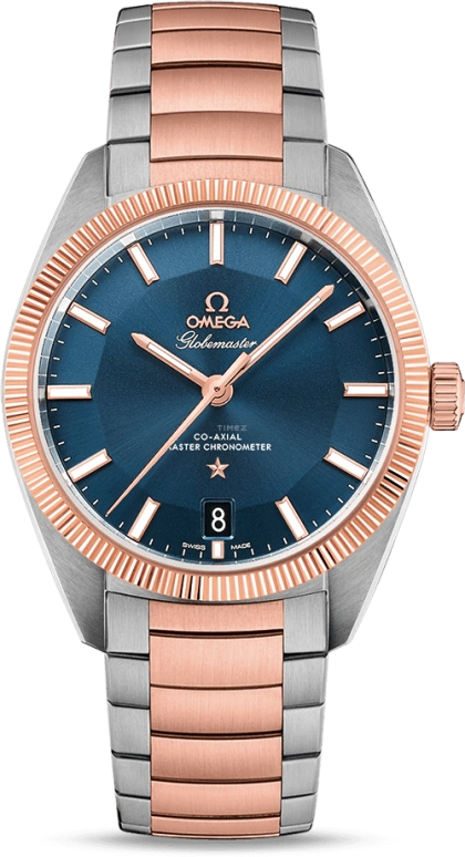 Omega,Globemaster 39mm,39mm,Sedna Gold,Stainless Steel,Blue,Automatic,Date,Co-Axial Escapement,130,130.20.39.21.03.001