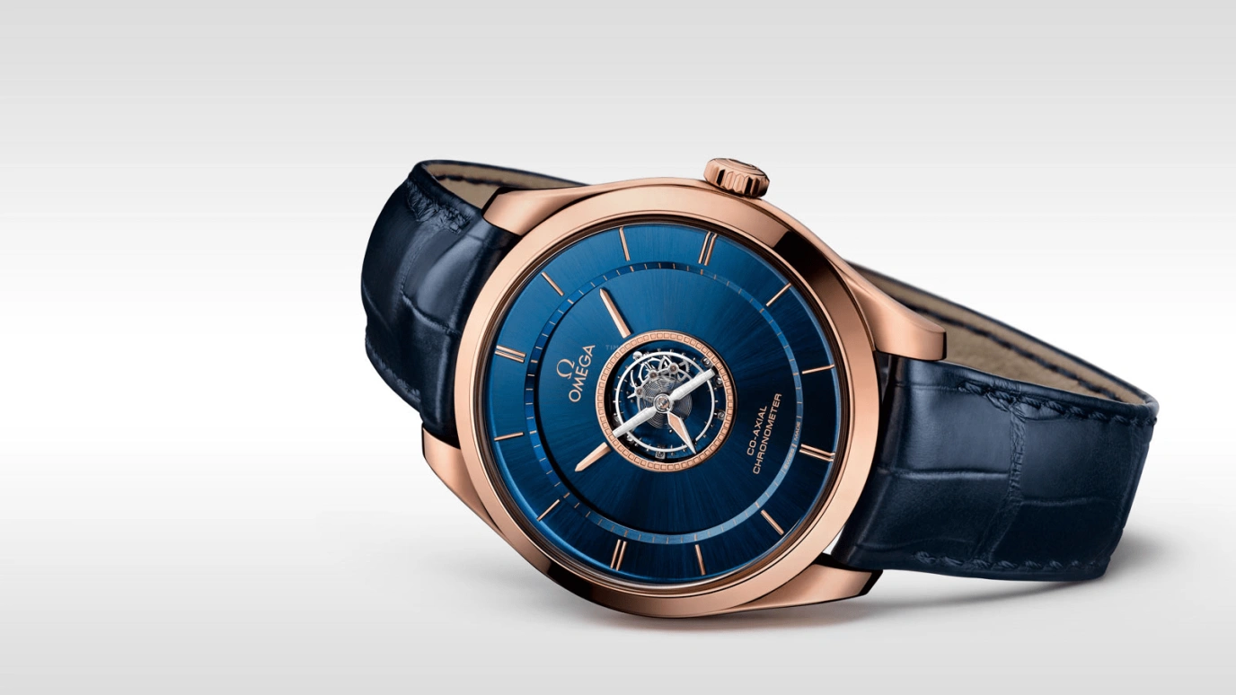Omega,Trésor 44mm,44mm,Sedna Gold,Blue,Automatic,Tourbillon Escapement,45hours,528,528.53.44.21.03.001