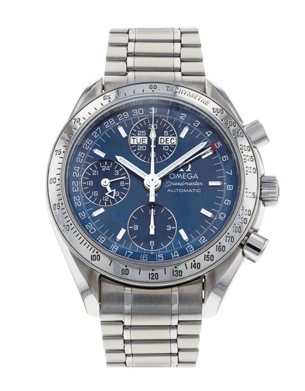 Omega,Speedmaster (Non-Moonwatch) 38mm,38mm,Stainless Steel,Blue,Automatic,Chronograph,Month,Date,Day,42hours,In-house Caliber,3523,3523.80.00