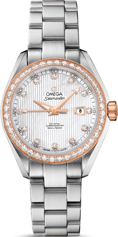 Omega,Aqua Terra 34mm,34mm,Red Gold,Stainless Steel,White,Automatic,Date,Zodiac Indications,Co-Axial Escapement,231,231.25.34.20.55.003