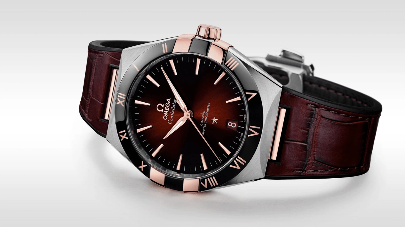 Omega,Constellation 41mm,41mm,Ceramic,Sedna Gold,Stainless Steel,Red,Automatic,Date,Co-Axial Escapement,131,131.23.41.21.11.001