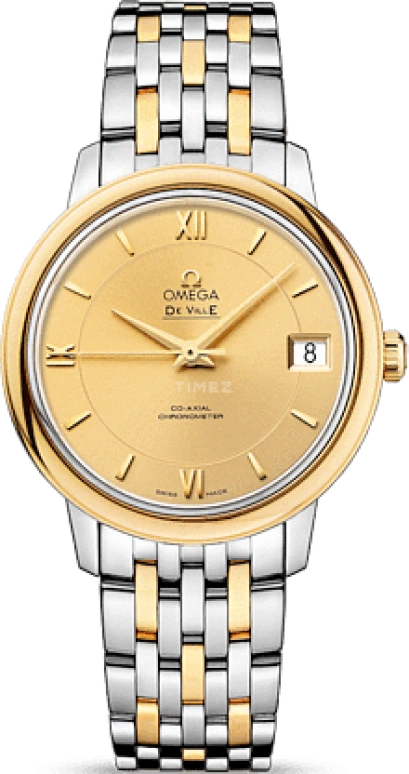 Omega,De Ville 32.70mm,32.70mm,Yellow Gold,Stainless Steel,Champagne,Automatic,Date,Co-Axial Escapement,424,424.20.33.20.08.001
