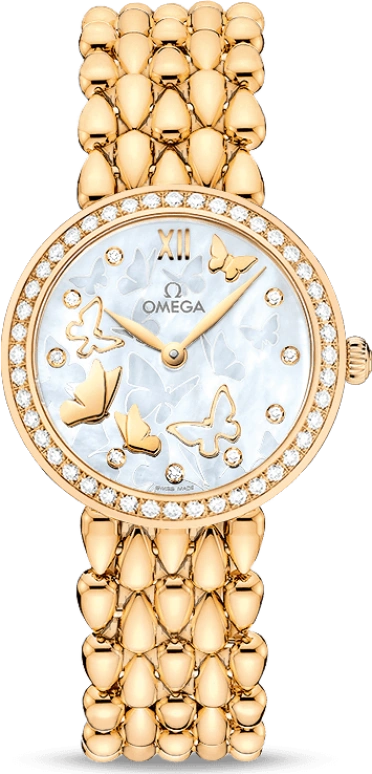 Omega,De Ville 27.40mm,27.40mm,Yellow Gold,White,Quartz,Day,Zodiac Indications,424,424.55.27.60.55.005