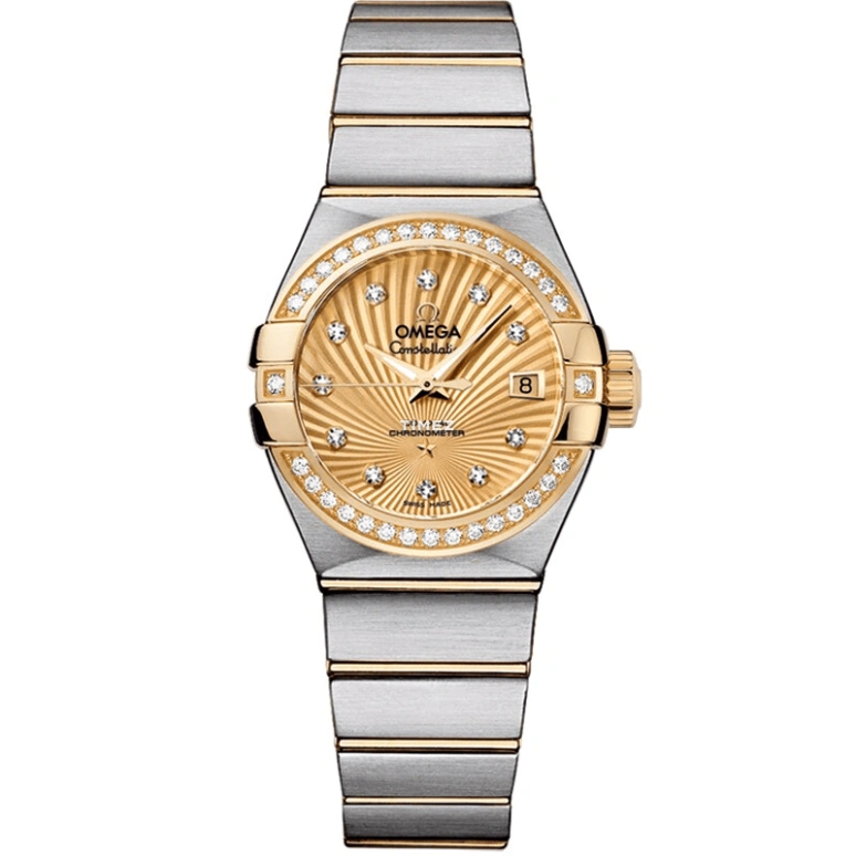 Omega,Constellation 27mm,27mm,Yellow Gold,Stainless Steel,Champagne,Automatic,Day,50hours,123,123.25.27.20.58.001