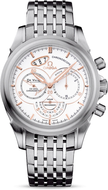 Omega,De Ville 41mm,41mm,Stainless Steel,White,Automatic,Chronograph,Date,Co-Axial Escapement,Column Wheel,52hours,In-house Caliber,422,422.10.41.50.04.001