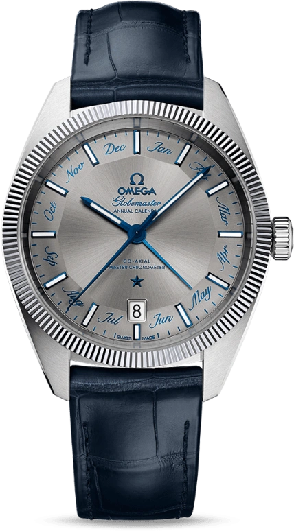 Omega,Globemaster 41mm,41mm,Tungsten,Stainless Steel,Grey,Automatic,Annual Calendar,Month,Date,Zodiac Indications,55hours,In-house Caliber,130,130.33.41.22.06.001