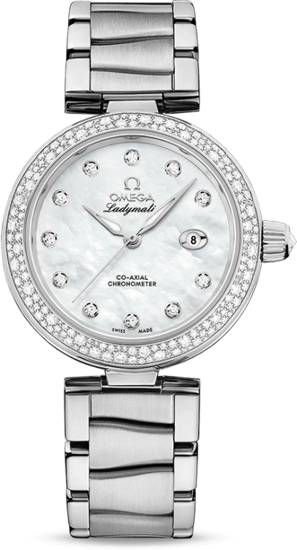 Omega,LadyMatic 34mm,34mm,Stainless Steel,White,Automatic,Date,Zodiac Indications,Co-Axial Escapement,425,425.35.34.20.55.002