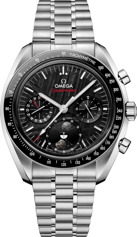 Omega,Speedmaster 43mm,43mm,Stainless Steel,Black,Handwound,Chronograph,Moonphase,Day,Anti-magnetic,60hours,In-house Caliber,304,304.30.43.52.01.001
