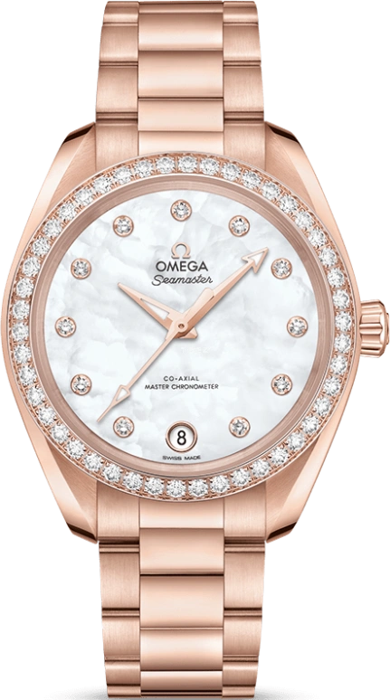 Omega,Aqua Terra 34mm,34mm,Sedna Gold,White,Automatic,Date,Co-Axial Escapement,220,220.55.34.20.55.001