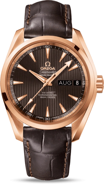 Omega,Aqua Terra 38.50mm,38.50mm,Red Gold,Grey,Automatic,Annual Calendar,Month,Date,Co-Axial Escapement,60hours,In-house Caliber,231,231.53.39.22.06.001
