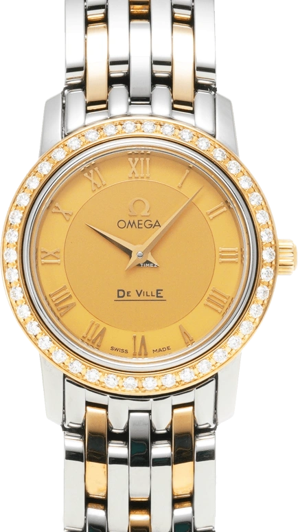 Omega,De Ville 22mm,22mm,Yellow Gold,Stainless Steel,Champagne,Quartz,30000hours,In-house Caliber,413,413.25.22.60.08.001