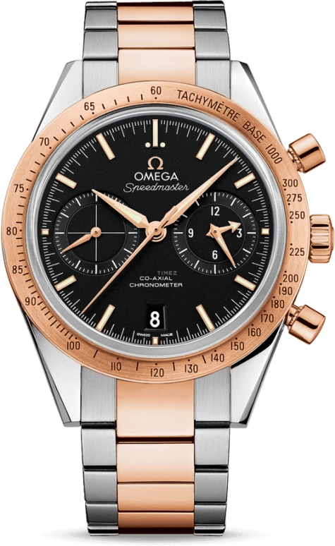 Omega,Speedmaster (Non-Moonwatch) 41.50mm,41.50mm,Red Gold,Stainless Steel,Black,Automatic,Chronograph,Date,Co-Axial Escapement,Column Wheel,60hours,In-house Caliber,331,331.20.42.51.01.002