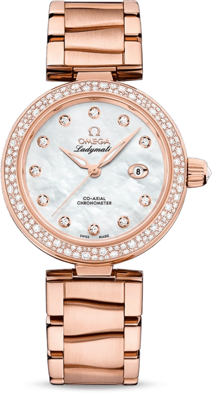 Omega,LadyMatic 34mm,34mm,Sedna Gold,White,Automatic,Date,Co-Axial Escapement,425,425.65.34.20.55.010