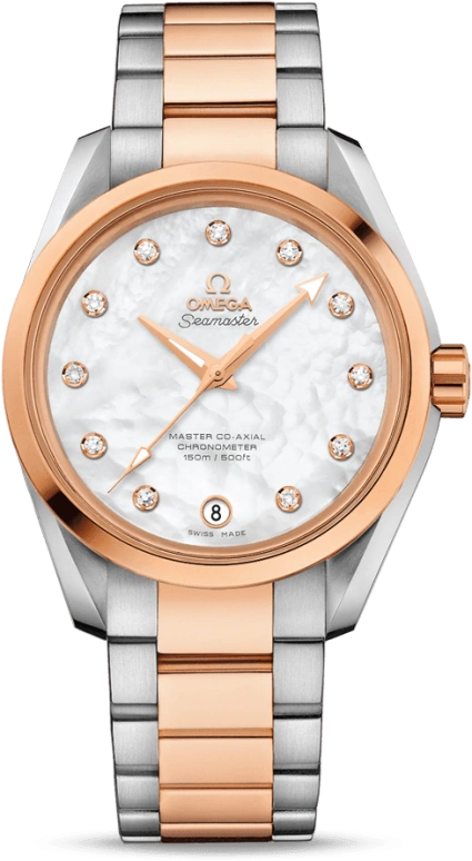 Omega,Aqua Terra 38.50mm,38.50mm,Red Gold,Stainless Steel,Automatic,Date,Co-Axial Escapement,231,231.20.39.21.55.003