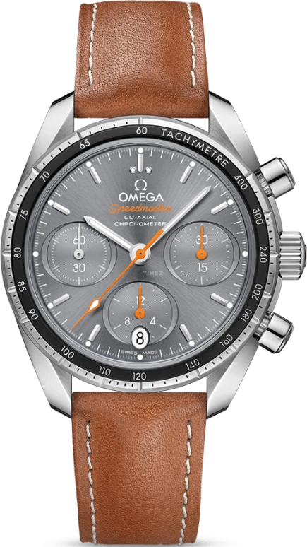Omega,Speedmaster (Non-Moonwatch) 38mm,38mm,Stainless Steel,Grey,Automatic,Chronograph,Date,Co-Axial Escapement,Column Wheel,52hours,In-house Caliber,324,324.32.38.50.06.001